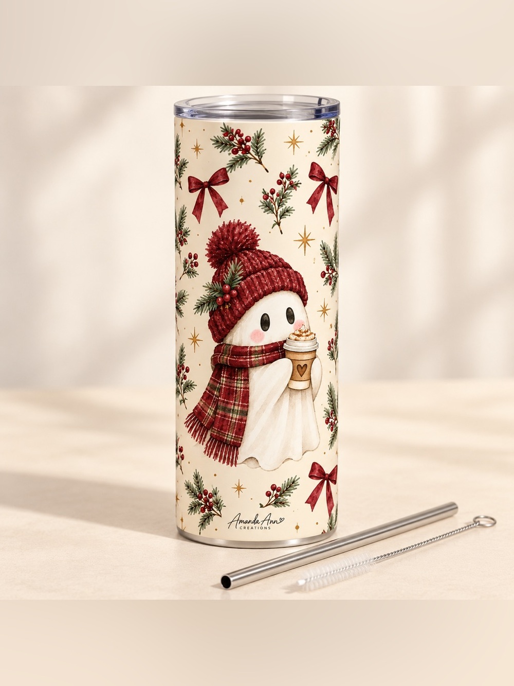 20 oz Christmas Coffee Ghost Tumbler | Cozy Holiday